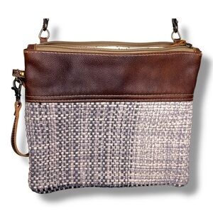 Leather Myra Bag Gray Brown Tweed Boho  Bag Purse Bohemian Western Zip Closure